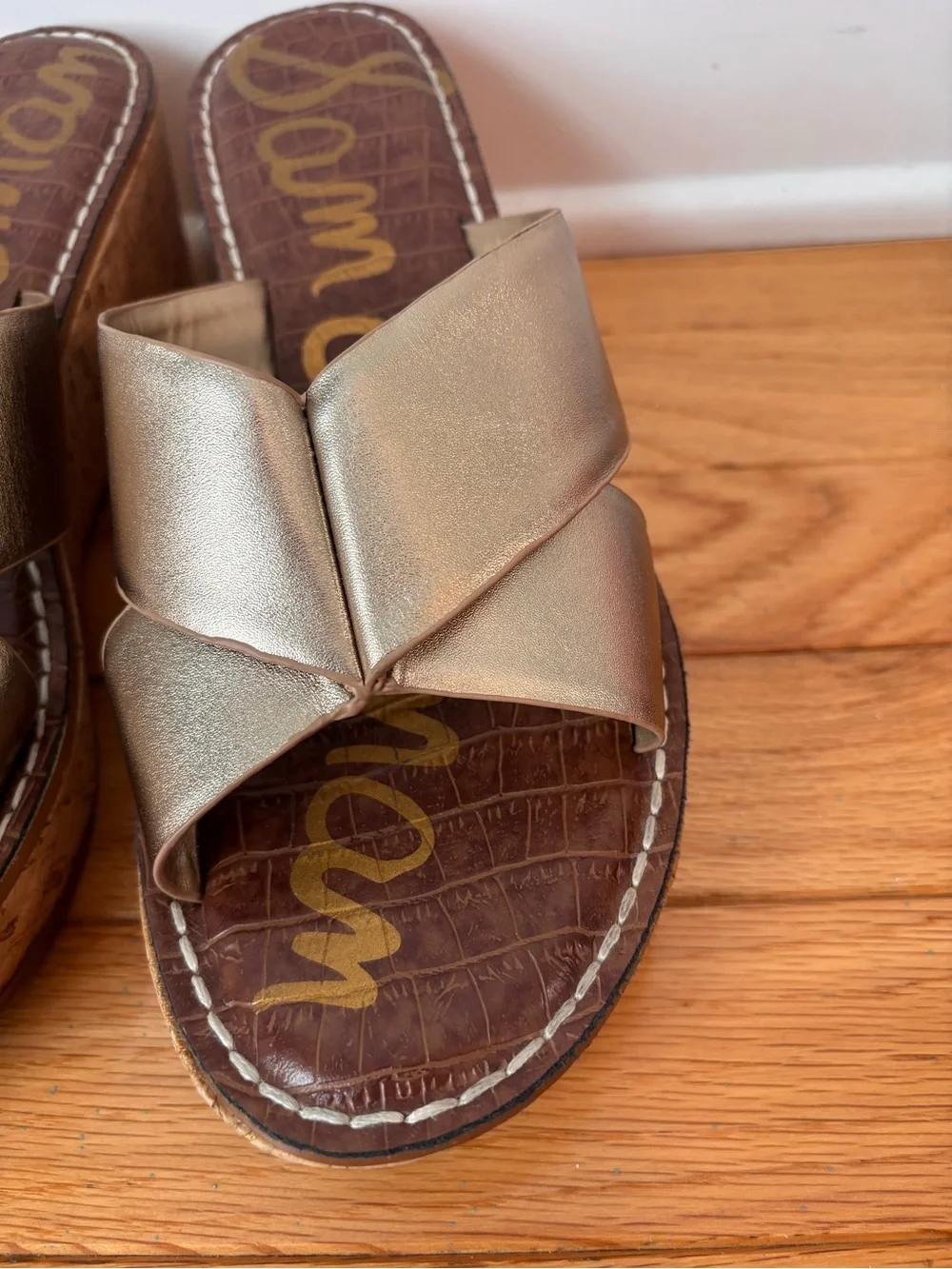 Sam Edelman Remini Wedge Sandals Gold Cork Platform Women’s Size 10